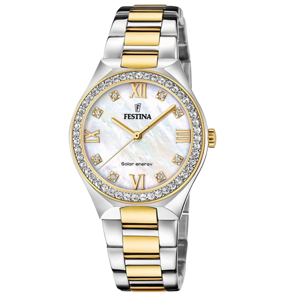 FESTINA • Solar Energy Mother Of Pearl Watch Includes Box